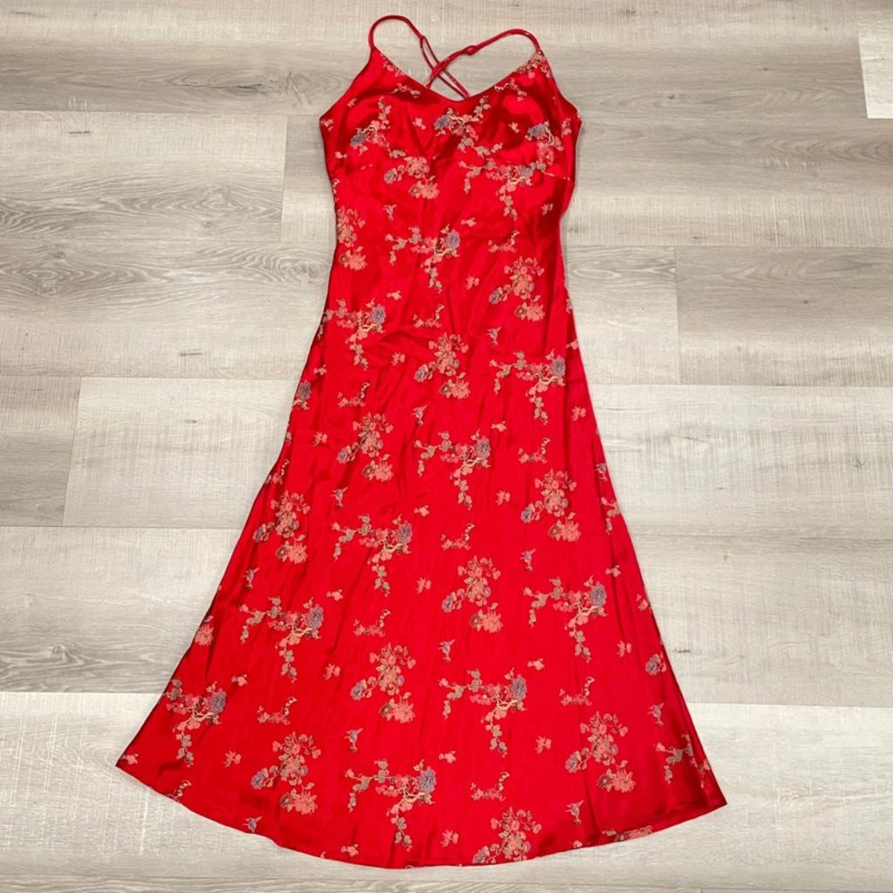 Floral Print Red Gown